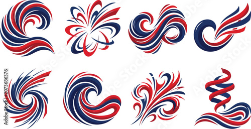 Canvastavla Patriotic Abstract Swirls and Waves Vector Set for Independence Day