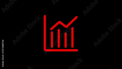 A simple red line graph icon with vertical bars showing an upward trend on a black background representing financial growth or positive performance data