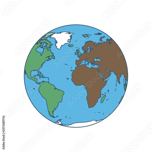 Flat vector world map globe illustration