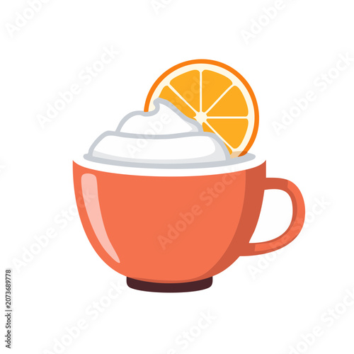 Flat vector illustration of orange cup with sun