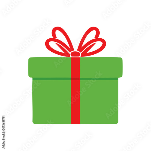 Green gift box with red ribbon bow icon