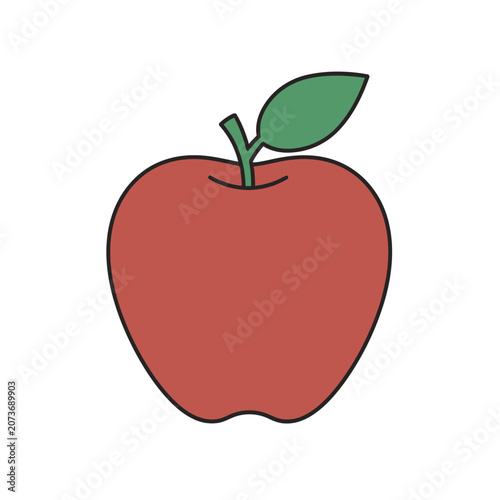 Red Apple with Green Leaf Vector Illustration