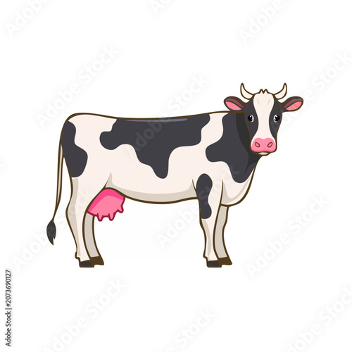 Cartoon Black and White Cow Vector Illustration