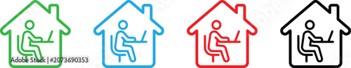 Valokuva Colorful icons of people working from home on laptops
