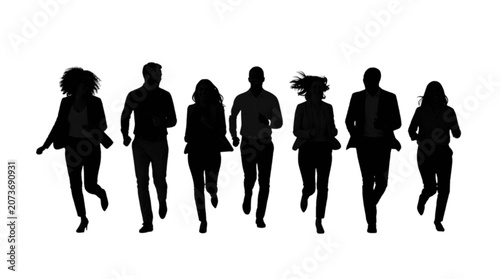 Photos Silhouettes of diverse business professionals running forward with determination