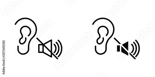 Cuadro en lienzo Ear deaf flat Icons in line outline and flat solid style on white background
