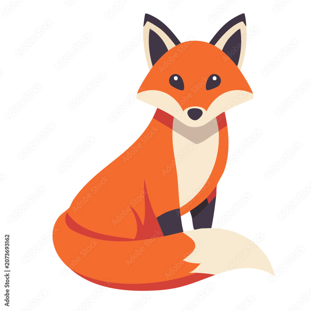 Obraz premium Flat illustration of a sitting fox