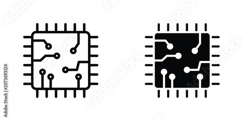 Tableau sur toile Microchip flat Icons in line outline and flat solid style on white background