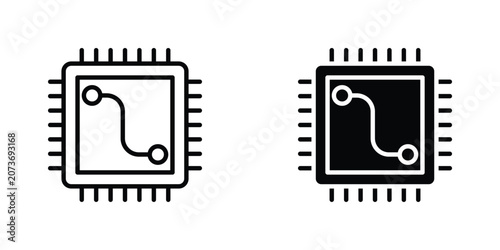 Photos Microchip flat Icons in line outline and flat solid style on white background