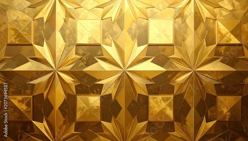 Golden starburst geometric 3D relief background texture.