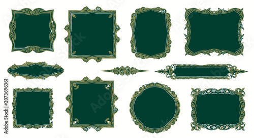 Ornate Green Frames & Decorative Borders Set - Vintage Design Elements