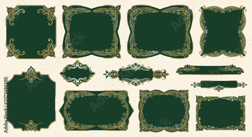 Ornate Green Decorative Frames and Borders - Vintage Design Elements