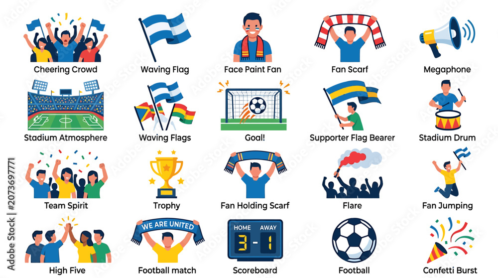 Fototapeta premium Soccer fans cheer on their team in a lively stadium atmosphere with flags and banners