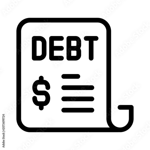 Foto Financial debt and liability document line icon with dollar sign and text