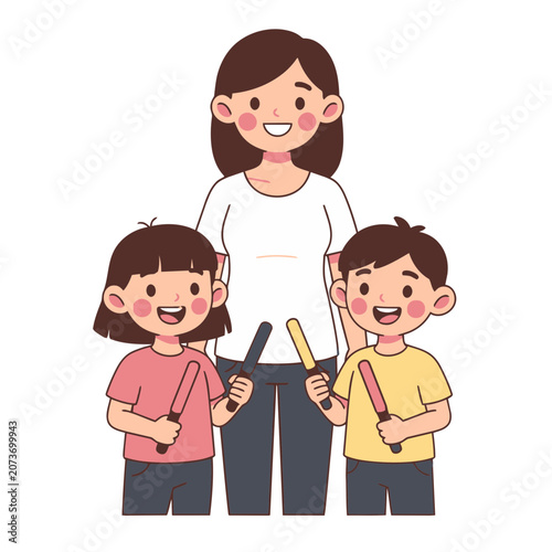Cartoon family singing with microphones