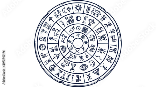 Φωτογραφία Ancient Mystical Wheel with Symbols and Runes on White Background