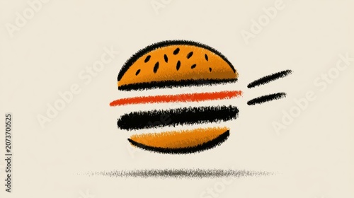Minimalist hand drawn illustration featuring a classic tasty hamburger fast food concept