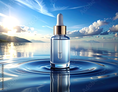 A serene dropper bottle on rippling water (2)