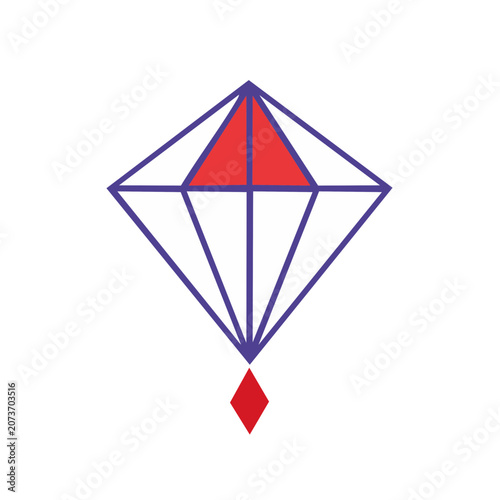 Flat design kite with diamond shape and tail