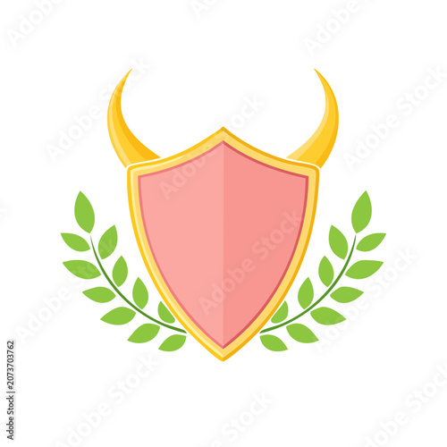 Heraldic Shield with Bull Horns and Laurel Wreath