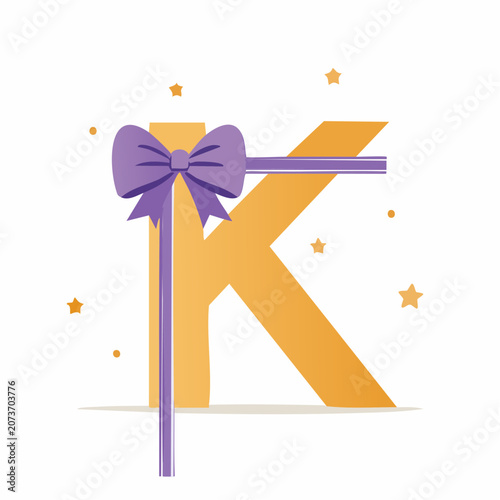 Letter K with Purple Ribbon and Bow