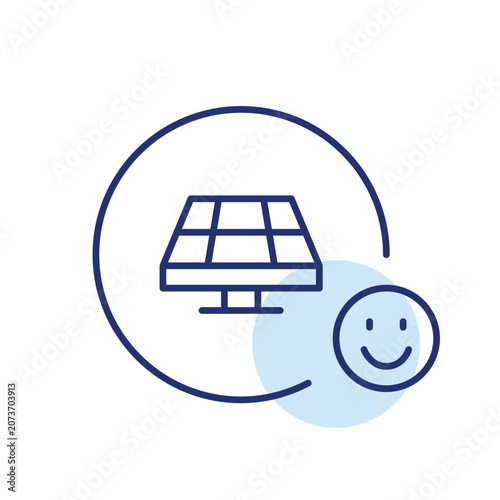 Solar panel and smiley. Eco-friendly sustainable electricity and lifestyle. Customer satisfaction and positive feedback on devices. Pixel perfect, editable stroke vector icon