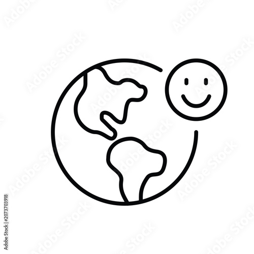 Earth and smile. Planet-friendly practices, environment conservation. Pixel perfect, editable stroke vector icon