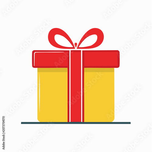 Yellow Gift Box with Red Ribbon and Bow