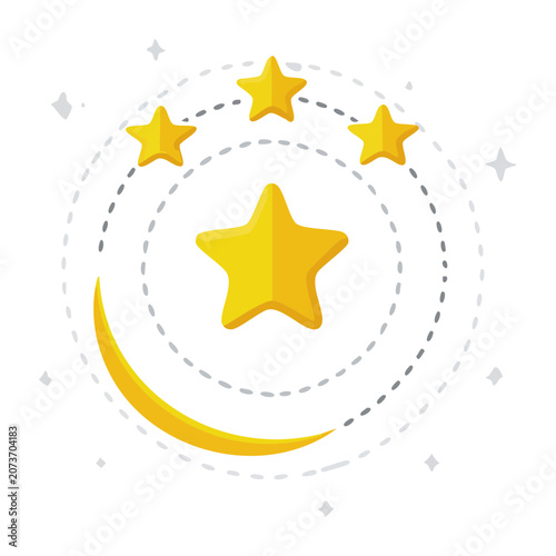Yellow star and moon icon in circular orbit
