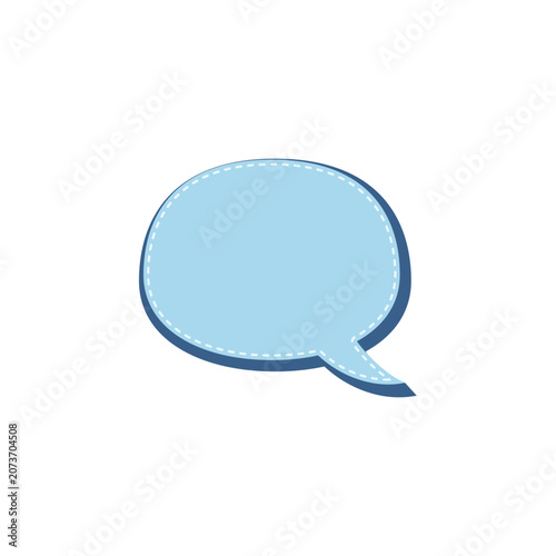 Blue Oval Speech Bubble Vector Illustration with Dashed Stitched Border