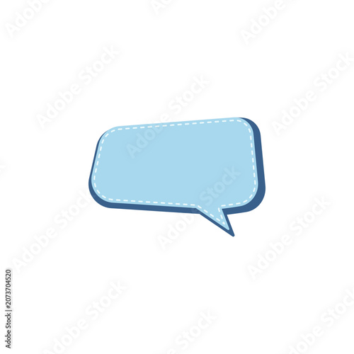 Horizontal Blue Rectangular Speech Bubble Vector Illustration with Stitched Border
