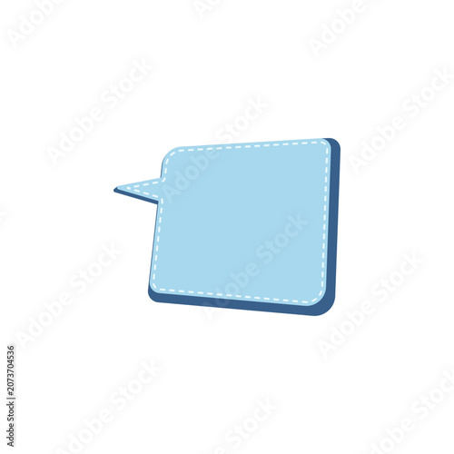 Rounded Blue Square Speech Bubble Vector Illustration with Stitched Border