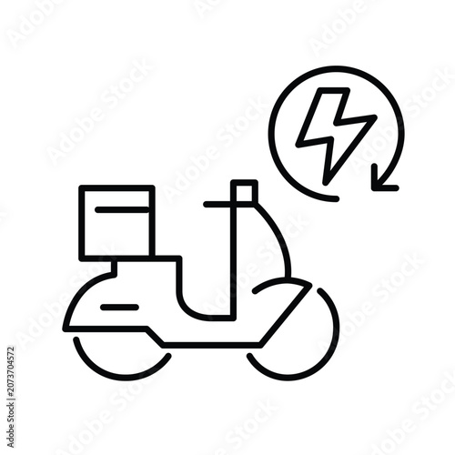 Fast food delivery. Electric moped and rapid order fulfillment. Pixel perfect, editable stroke vector icon