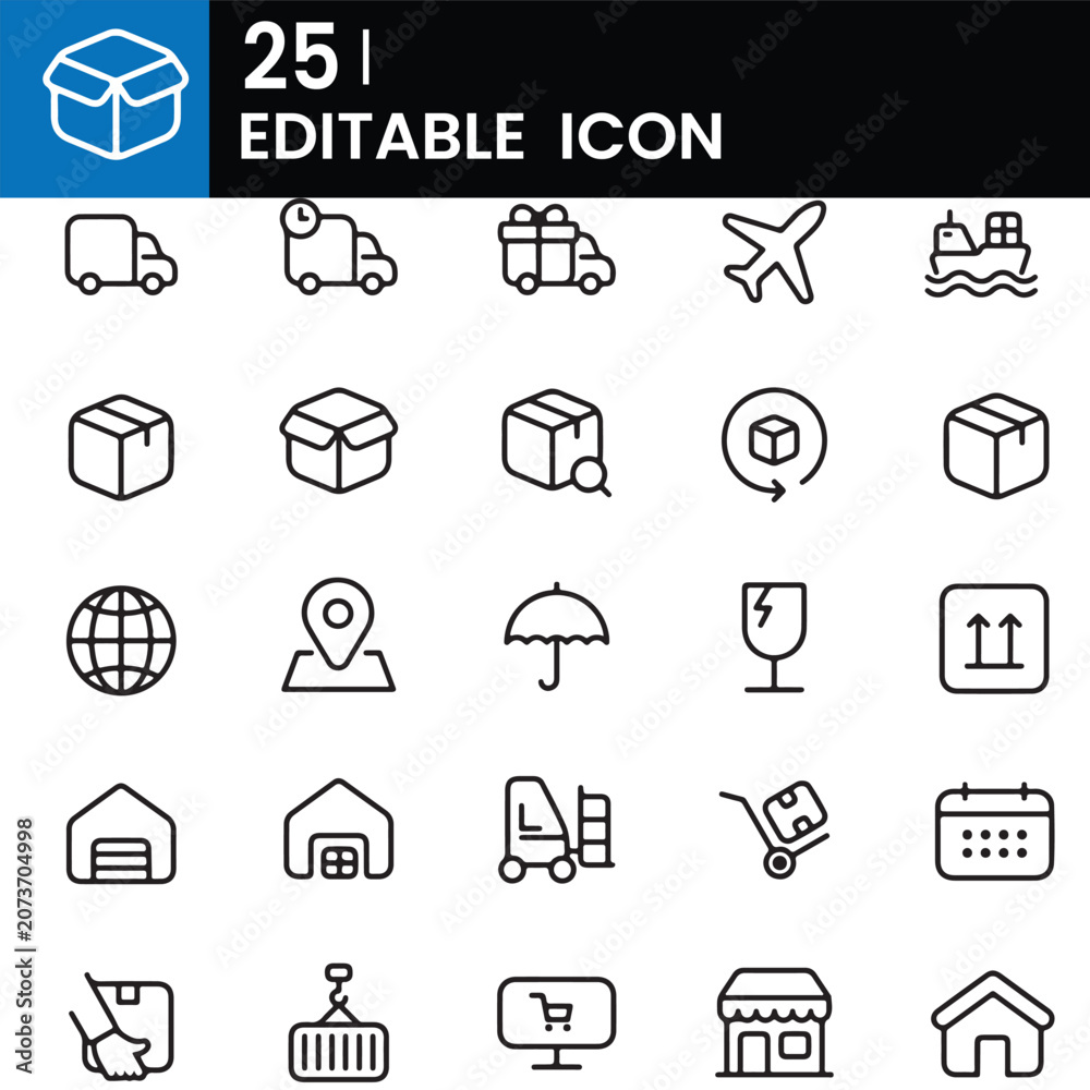 Fototapeta premium Delivery and logistics flat icons set vector illustration on white background