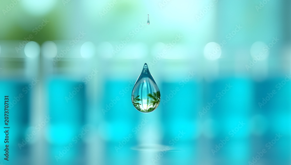 Fototapeta premium Pure Water Droplet Refraction in Laboratory Advertising