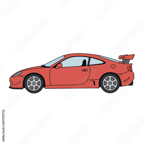 Red sports car side view flat vector illustration