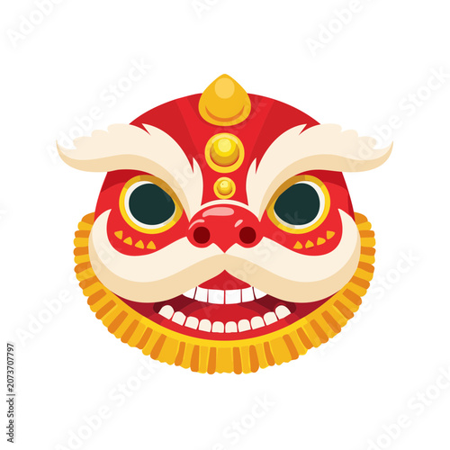 Traditional Chinese Lion Dance Mask Illustration