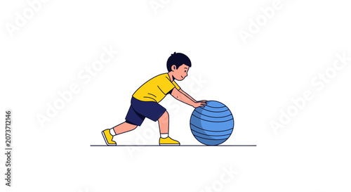Young Boy Engaged In Physical Activity With Exercise Ball For Fitness and Wellness