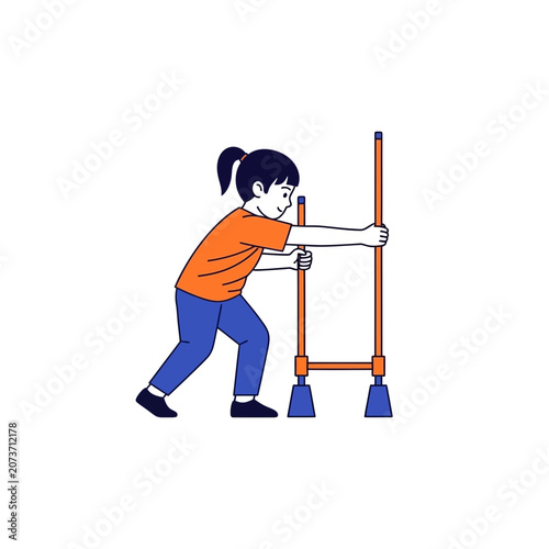 Young Girl Steadfastly Navigates Obstacle Course Apparatus with Determination and Focus