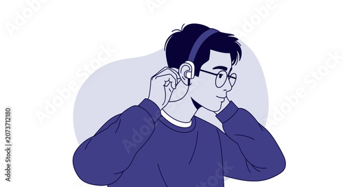 Young Person Adjusting Headphones In A Modern Illustration Style Perfect For Digital Content