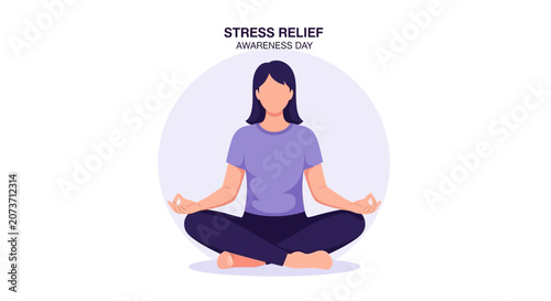 Zen Female Meditating For Mental Wellness and Mindful Practices Awareness Day