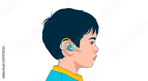 Youngster Wearing Headset: Communication and Connectivity Depicted in Illustration Style