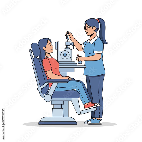 Woman Undergoing Eye Examination by an Optometrist in Modern Clinical Setting