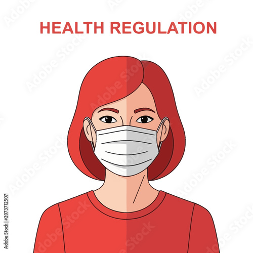 Woman Wearing a Mask: Health Protection Awareness Illustration for Safety Protocols Compliance