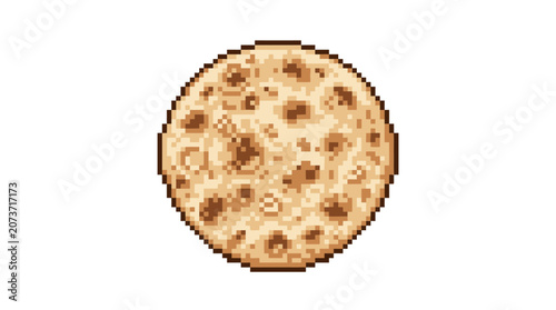Pixel Art Round Flatbread Food Icon.
