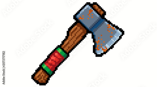Pixel Art Rusty Axe Weapon Icon.