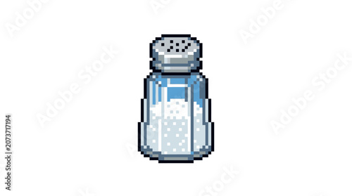 Pixel Art Salt Shaker Filled with White Crystals.