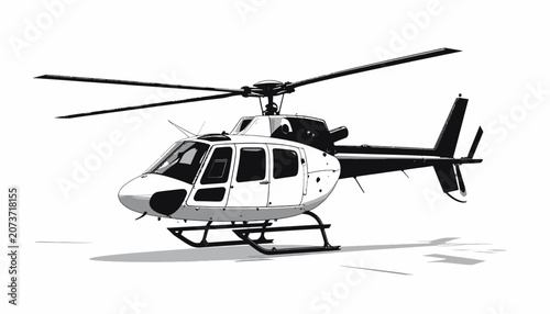 Bild auf Leinwand A white helicopter with rotor blades.