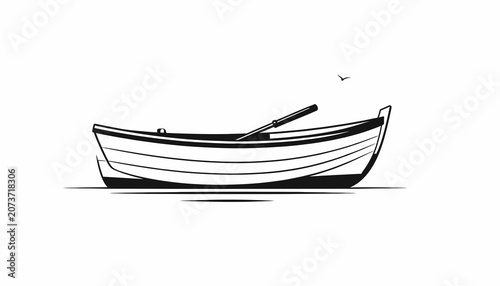 Small white wooden row boat vessel.