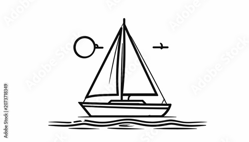 Sailboat on water with sail up.